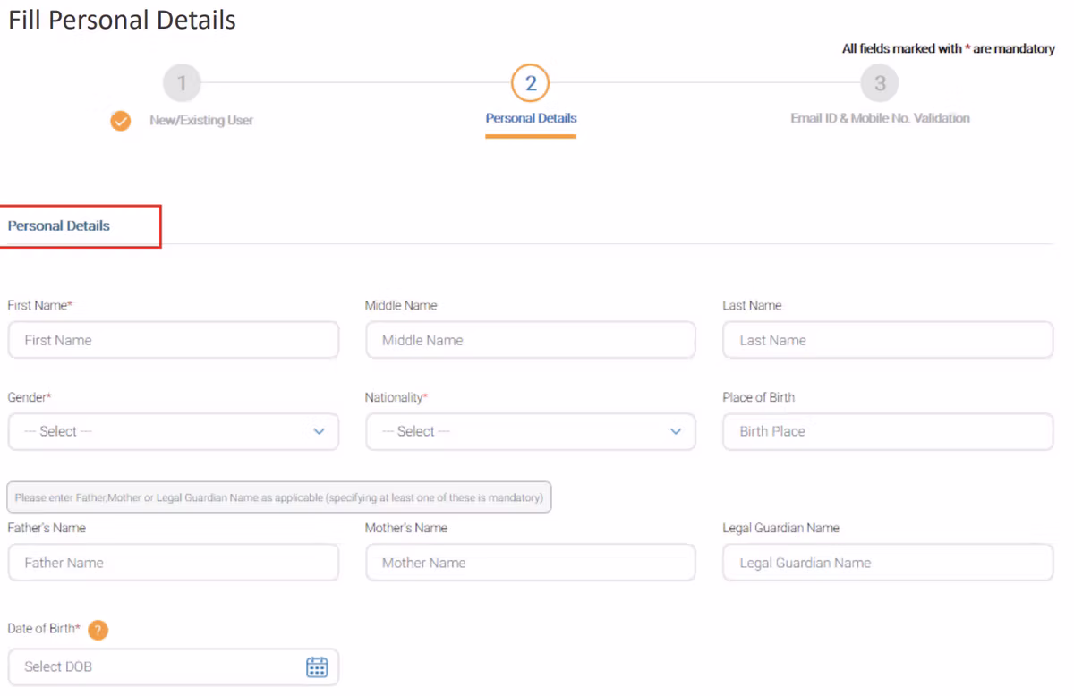 eGCA portal step screenshot
