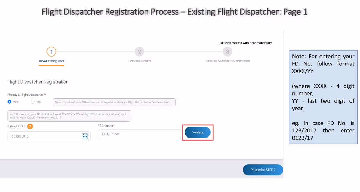 eGCA portal step screenshot