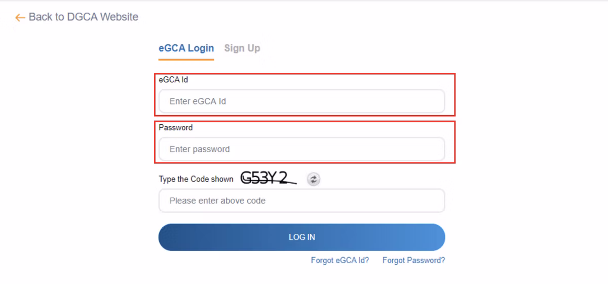 eGCA portal step screenshot