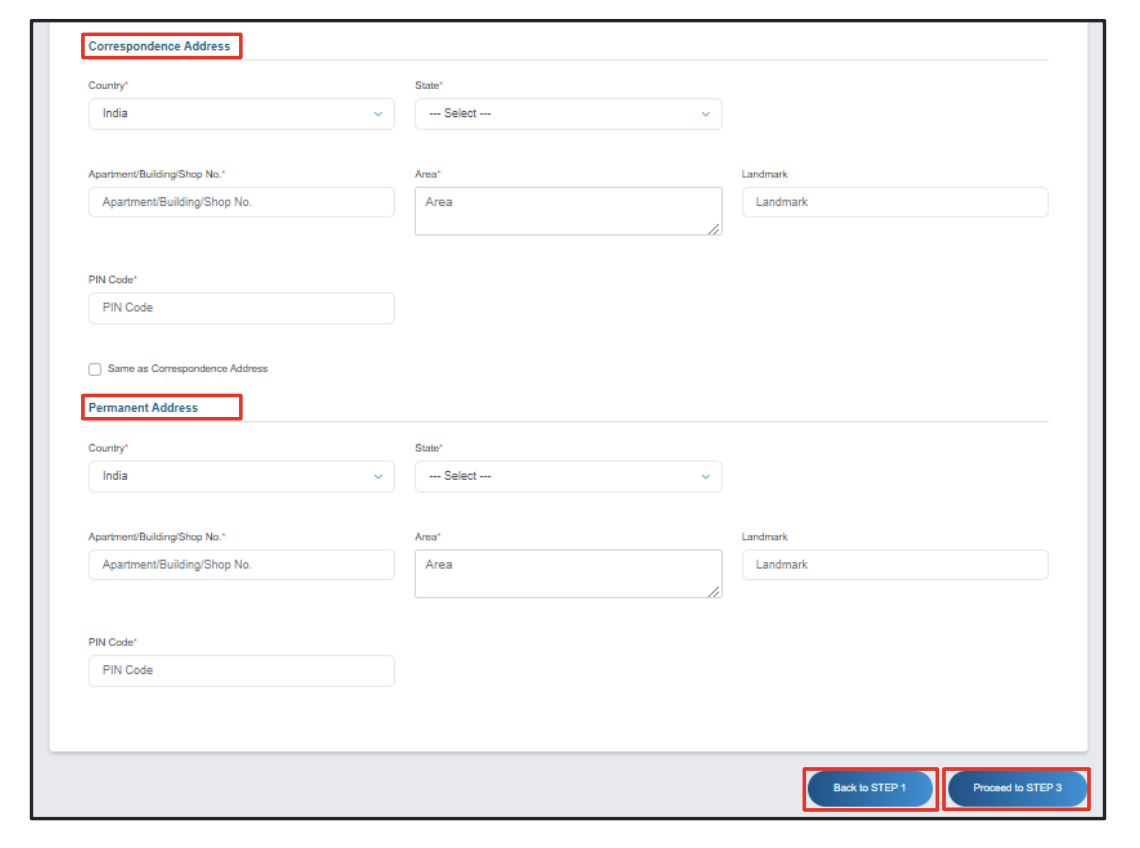 eGCA registration form, personal details, second section