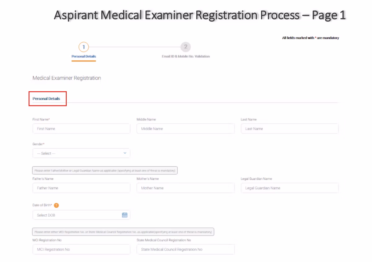 Fill in your accurate personal details including your name, address, date of birth, MCI Registration Number, and State…