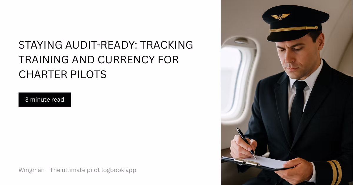 Charter pilot reviewing training records on paper logbooks.