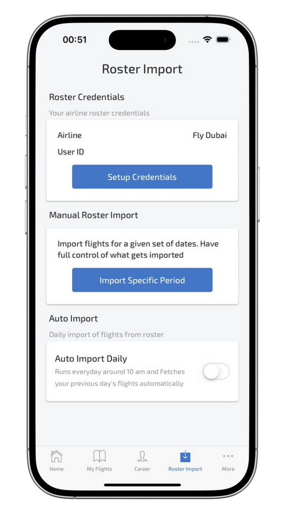 Wingman roster import screen on a phone