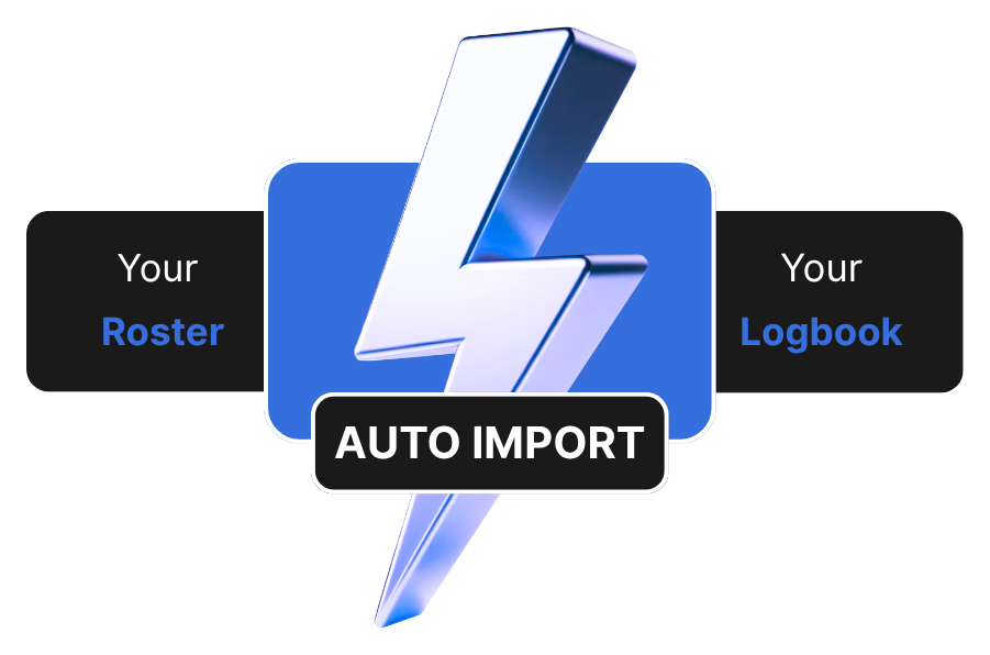 Wingman Pilot Logbook roster import screen showing roster credentials and auto import settings