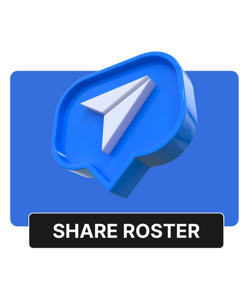 AirRoster app mockups showing a shared live roster on family devices