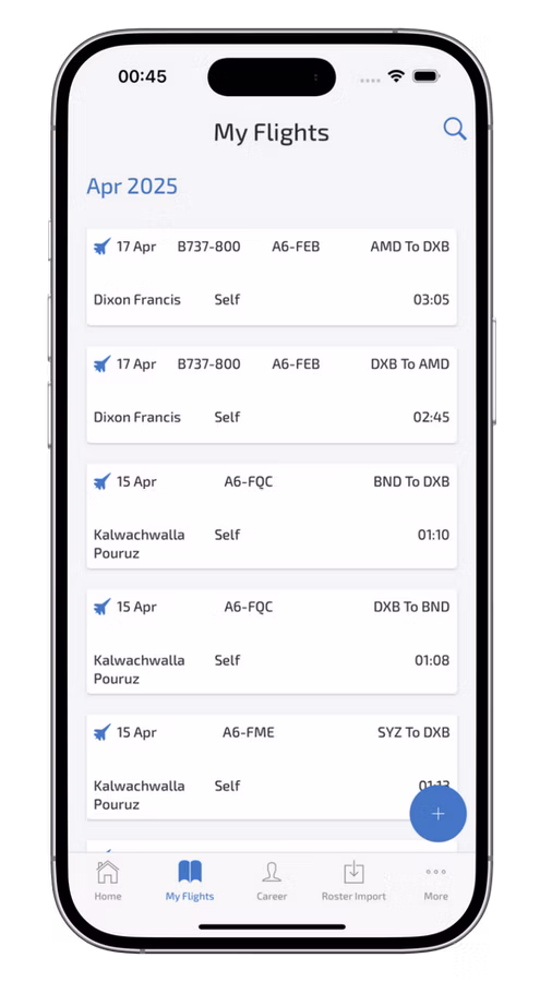 Wingman Pilot Logbook screen
